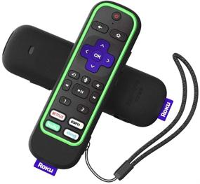 img 1 attached to 📱 SIKAI Protective Case for ROKU Voice Remote Pro, Roku Ultra 2020/2019 Remote Cover, Shockproof Silicone Sleeve for Roku Ultra 4800R 4670R RCS01R Voice Remote Pro - Anti-Lost with Loop (Black-Glow Green)