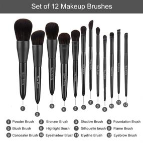 img 3 attached to 💄 12PCs Makeup Brushes Set - CLOWII Professional Birch Handle Brush Set for Foundation Concealer with 1 Makeup Cleaner (Black)