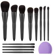 💄 12pcs makeup brushes set - clowii professional birch handle brush set for foundation concealer with 1 makeup cleaner (black) logo