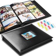 📸 extra large capacity family wedding picture book - leather cover photo album with 4x6 1000 pockets, index tabs, holds horizontal and vertical photos - black pages logo