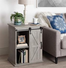 img 1 attached to 🏚️ Rustic Gray Wood Freestanding Storage Cabinet Side Accent Table with Sliding Barn Door - Kate and Laurel Cates