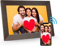 marvue wooden effect digital photo frame, frameo 10.1 inch wifi picture frame 1280x800 ips touchscreen, 16gb storage, auto-rotate, instantly share videos/photos via free app logo