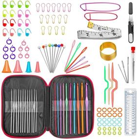 img 4 attached to 🧶 URWOOW 100-Piece Crochet Hook Set with Yarn Knitting Needles Sewing Tools - Full Set Knit Gauge, Scissors, Stitch Holders - Household Tool Kit