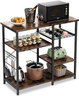 🎁 odk kitchen bakers rack: 3-tier+3-tier coffee bar table with spice rack organizer and s-shape hooks - perfect mothers day gift, rustic brown logo