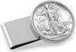 walking liberty stainless silvertone coin logo