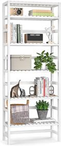 img 4 attached to 📚 Homykic 6-Tier Bamboo Adjustable Tall Bookshelf, Bookcase Rack Organizer Shelving Unit for Living Room, Study, Kitchen, Bedroom, Balcony, Office, Bathroom - Free Standing Storage, White