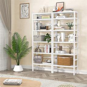 img 2 attached to 📚 Homykic 6-Tier Bamboo Adjustable Tall Bookshelf, Bookcase Rack Organizer Shelving Unit for Living Room, Study, Kitchen, Bedroom, Balcony, Office, Bathroom - Free Standing Storage, White