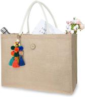 👜 npbag waterproof tote bag for women – premium jute bag with tassel – convenient and practical mesh pockets – interior zipper pocket – ideal beach bag for women – cute and modern design: a stylish and functional tote bag for women logo