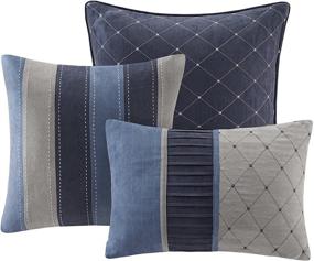 img 2 attached to 🛏️ Madison Park Cozy Comforter Set: Modern All Season Bedding, King Size - Collins Collection, Suede Blue Grey - 7 Piece Set Including Bed Skirt & Decorative Pillows