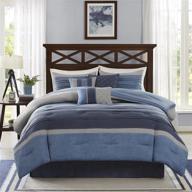 🛏️ madison park cozy comforter set: modern all season bedding, king size - collins collection, suede blue grey - 7 piece set including bed skirt & decorative pillows logo
