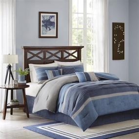 img 3 attached to 🛏️ Madison Park Cozy Comforter Set: Modern All Season Bedding, King Size - Collins Collection, Suede Blue Grey - 7 Piece Set Including Bed Skirt & Decorative Pillows