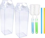 🥛 suruikei 2 pack milk carton water bottles: 17oz clear square plastic bottles portable for outdoor sports and travel - bpa free, straw & bottle brush included! logo