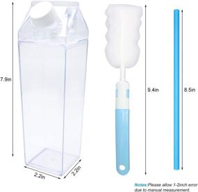 img 3 attached to 🥛 Suruikei 2 Pack Milk Carton Water Bottles: 17oz Clear Square Plastic Bottles Portable for Outdoor Sports and Travel - BPA Free, Straw & Bottle Brush Included!