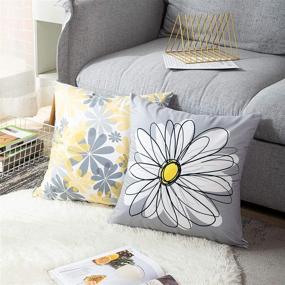 img 1 attached to 🌼 Emvency Set of 4 Throw Pillow Covers: Gray and Yellow Modern Daisy with Pretty White Floral Hand Couch Sofa Decorative Pillow Cases - Cushion Home Decor, Square 16x16 Inches Pillowcases