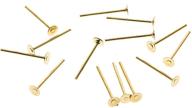 🔒 yoyostore 100 golden stainless steel flat pad earring findings (with 12mm post) + 100 metal earring backs blanks (3mm size) logo