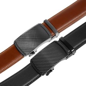 img 2 attached to Stylish Leather Ratchet Belt with Click Buckle: Adjustable Men's Accessories