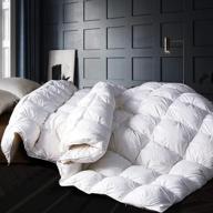 alanzimo luxury king size all season goose down comforter - 100% natural cotton, 1200 thread count, 750 fill power, tabs, white feather fiber - pinch pleat design logo