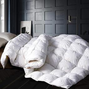 img 4 attached to Alanzimo Luxury King Size All Season Goose Down Comforter - 100% Natural Cotton, 1200 Thread Count, 750 Fill Power, Tabs, White Feather Fiber - Pinch Pleat Design