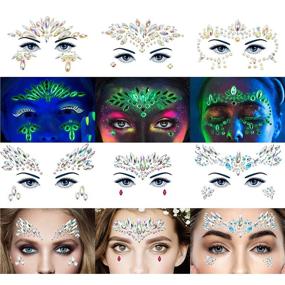 img 3 attached to ✨ Sparkle and Shine: 6 Sheets Face Jewels and 30g Glitter Kit for Rave Festival Outfits, Mermaid Face Gems and Self-Adhesive Body Crystals Stickers - 3 Luminous Options