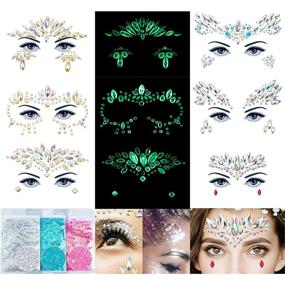 img 4 attached to ✨ Sparkle and Shine: 6 Sheets Face Jewels and 30g Glitter Kit for Rave Festival Outfits, Mermaid Face Gems and Self-Adhesive Body Crystals Stickers - 3 Luminous Options