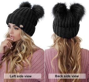 img 2 attached to Women's Braxton Beanie with 2 Pom Ears - Cable Knit Winter Hat for Warmth and Style - Wool Snow Outdoor Ski Cap