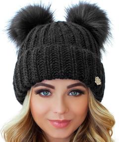 img 4 attached to Women's Braxton Beanie with 2 Pom Ears - Cable Knit Winter Hat for Warmth and Style - Wool Snow Outdoor Ski Cap