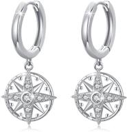 🌊 925 sterling silver compass hoop earrings with ocean dangle drop design - perfect compass jewelry gifts for women/girls with sensitive ears, ideal for birthday and christmas logo