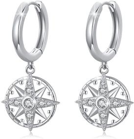 img 4 attached to 🌊 925 Sterling Silver Compass Hoop Earrings with Ocean Dangle Drop Design - Perfect Compass Jewelry Gifts for Women/Girls with Sensitive Ears, Ideal for Birthday and Christmas