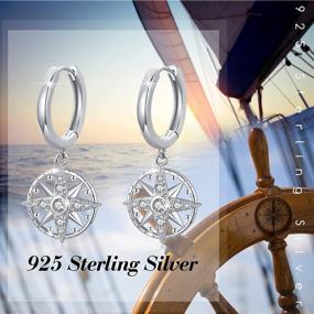 img 1 attached to 🌊 925 Sterling Silver Compass Hoop Earrings with Ocean Dangle Drop Design - Perfect Compass Jewelry Gifts for Women/Girls with Sensitive Ears, Ideal for Birthday and Christmas