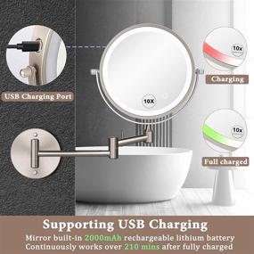 img 2 attached to Versatile 8-inch Rechargeable Wall Mounted Makeup Mirror: LED Lights, 10x Magnification, Double 💄 Sided, Touch Button, Adjustable Light - Perfect for Bedroom or Bathroom Vanity, Shaving & Makeup