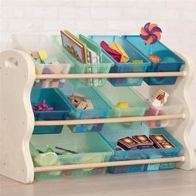 img 1 attached to 🗄️ B. spaces by Battat – Totes Tidy Toy Organizer – Kids Furniture Set with 10 Stackable Bins – Ivory, Sea, and Mint – Storage Unit