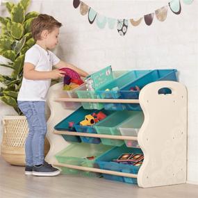 img 3 attached to 🗄️ B. spaces by Battat – Totes Tidy Toy Organizer – Kids Furniture Set with 10 Stackable Bins – Ivory, Sea, and Mint – Storage Unit