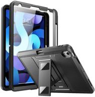 📱 moko case for ipad air 4th gen 10.9" 2020, ipad air 4 case with pencil holder - shockproof rugged cover, full protection with built-in screen protector - black logo