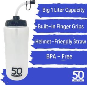 img 3 attached to 🥤 2-Pack of BPA Free Plastic Sports Water Bottles - 1 Liter with Straw, Easy Squeeze, Finger Grip & Carry Loop - Ideal for Football and Hockey Sports Helmets