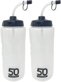 img 4 attached to 🥤 2-Pack of BPA Free Plastic Sports Water Bottles - 1 Liter with Straw, Easy Squeeze, Finger Grip & Carry Loop - Ideal for Football and Hockey Sports Helmets