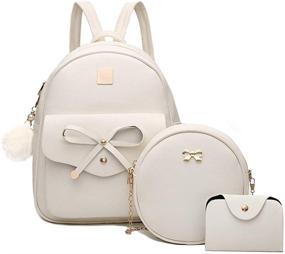img 4 attached to Fashionable Girls Bowknot 3-Pieces Leather Backpack Purse for Women: Stylish Rucksack Shoulder Bag for Ladies