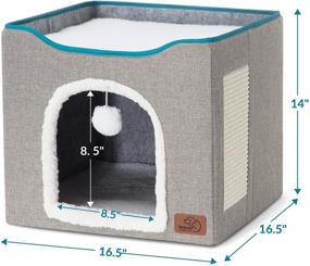 img 2 attached to Bedsure Cat Beds for Indoor Cats - Large Cat Cave with Hanging Fluffy Ball, Scratch Pad, and Foldable Hideaway - 16.5x16.5x14 inches