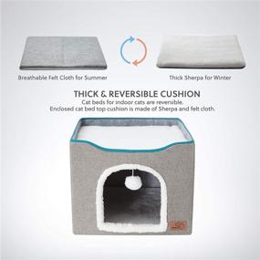 img 1 attached to Bedsure Cat Beds for Indoor Cats - Large Cat Cave with Hanging Fluffy Ball, Scratch Pad, and Foldable Hideaway - 16.5x16.5x14 inches