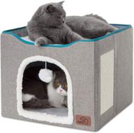 bedsure cat beds for indoor cats - large cat cave with hanging fluffy ball, scratch pad, and foldable hideaway - 16.5x16.5x14 inches logo