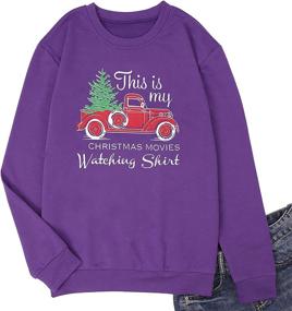 img 3 attached to 🎄 Funny Christmas Tree Truck Graphic Lightweight Women's Sweatshirt - FASHGL Christmas Movies Watching Pullover Blouse