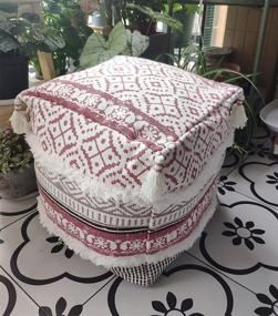 img 3 attached to 🌸 RISEON Pink Boho Hand Woven Cotton Linen Pouf Cover - Unstuffed Footstool Ottoman for Living Room, Bedroom, and Under Desk