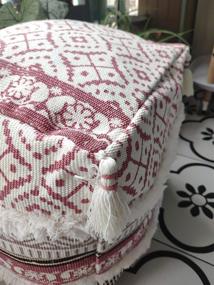 img 2 attached to 🌸 RISEON Pink Boho Hand Woven Cotton Linen Pouf Cover - Unstuffed Footstool Ottoman for Living Room, Bedroom, and Under Desk