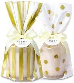 img 2 attached to 🍬 OFNMY 100pcs Gold Polka Dot and Striped Candy Bags with Twist Ties - 6x10 inch Cellophane Cookie Bags for Treats
