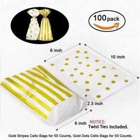 img 3 attached to 🍬 OFNMY 100pcs Gold Polka Dot and Striped Candy Bags with Twist Ties - 6x10 inch Cellophane Cookie Bags for Treats