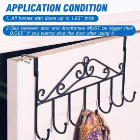 img 3 attached to 7-Hook Metal Over Door Hanger: Decorative Organizer Rack for Towels, Hats, 🧥 Coats, Purses, Scarves, Clothes, Jackets, Belts - Ideal for Bedroom, Bathroom, Closet (Black)