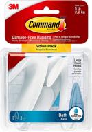 🛁 organize your bathroom easily with command bath large towel hook value pack - clear frosted design, 3 large hooks, 3 water-resistant strips, damage-free solution logo