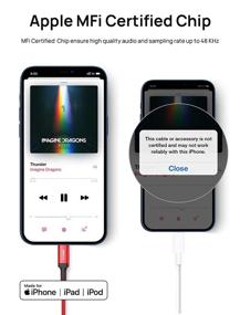img 2 attached to 🔴 JSAUX Apple Mfi Certified Lightning to 3.5mm Audio Cord 6FT - iPhone 13/13 Pro/12/12 Mini/12 Pro/12 Pro Max/11 Pro/11 Pro Max/X/XR/XS Max/8/7/Headphone/Car Stereo-Red
