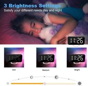 img 2 attached to 🕒 Digital Clock Large Display: LED Electric Alarm Clocks with Makeup Mirror Surface, Diming Mode, 3 Brightness Levels, Dual USB Ports - Modern White Decor for Bedroom/Home