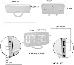 img 1 attached to 🕒 Digital Clock Large Display: LED Electric Alarm Clocks with Makeup Mirror Surface, Diming Mode, 3 Brightness Levels, Dual USB Ports - Modern White Decor for Bedroom/Home