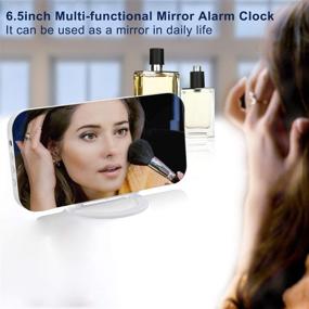 img 3 attached to 🕒 Digital Clock Large Display: LED Electric Alarm Clocks with Makeup Mirror Surface, Diming Mode, 3 Brightness Levels, Dual USB Ports - Modern White Decor for Bedroom/Home